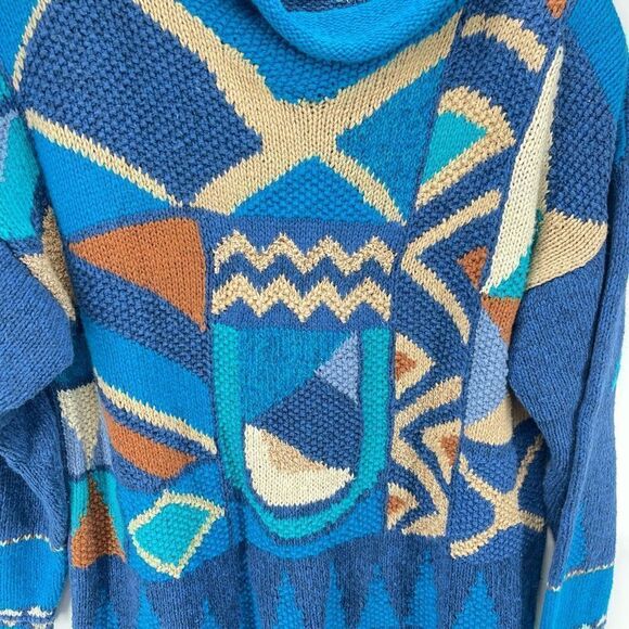 Segrets Womens Vintage 1980’s Sweater Hand Knit Rolled Mock Neck Blue Small - Picture 3 of 9